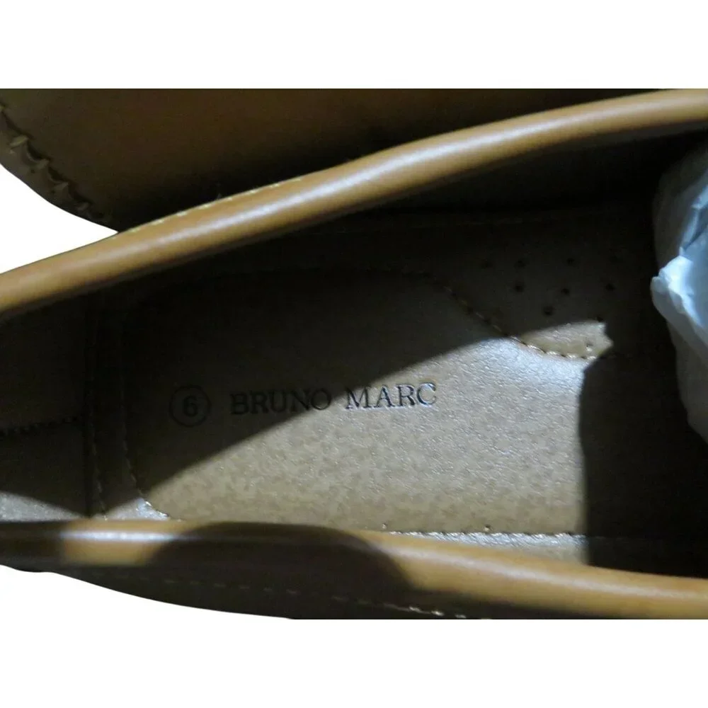 Bruno Marc Tan Leather Loafer Driving Shoes Moccasins Slip On Men's 6 women's 8